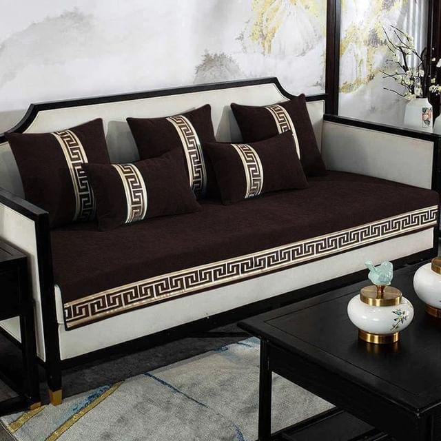 Velvet Sofa Covers Splendid with Cushion Covers Brown image 0