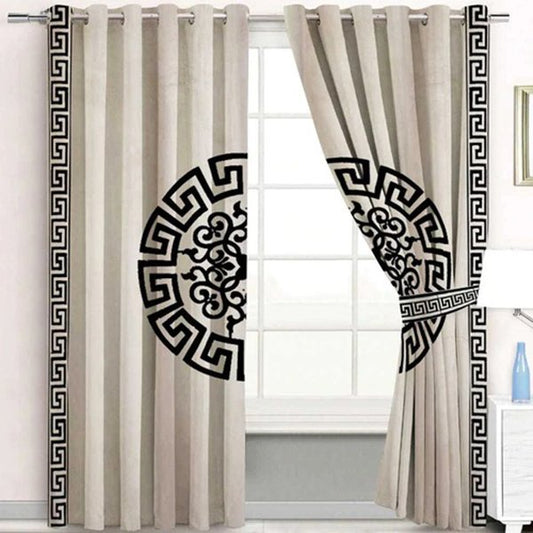 Luxury Velvet Splendid Curtains Blackout  - Beige & Black (Copy) image 0