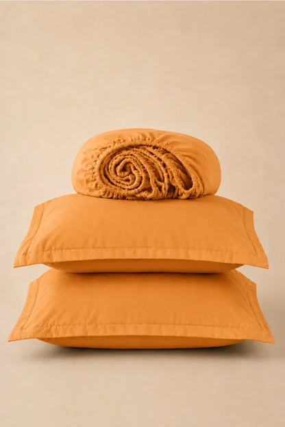 GOLDEN ORANGE SOLID COTTON FITTED BEDSHEET - 3PCS image 0