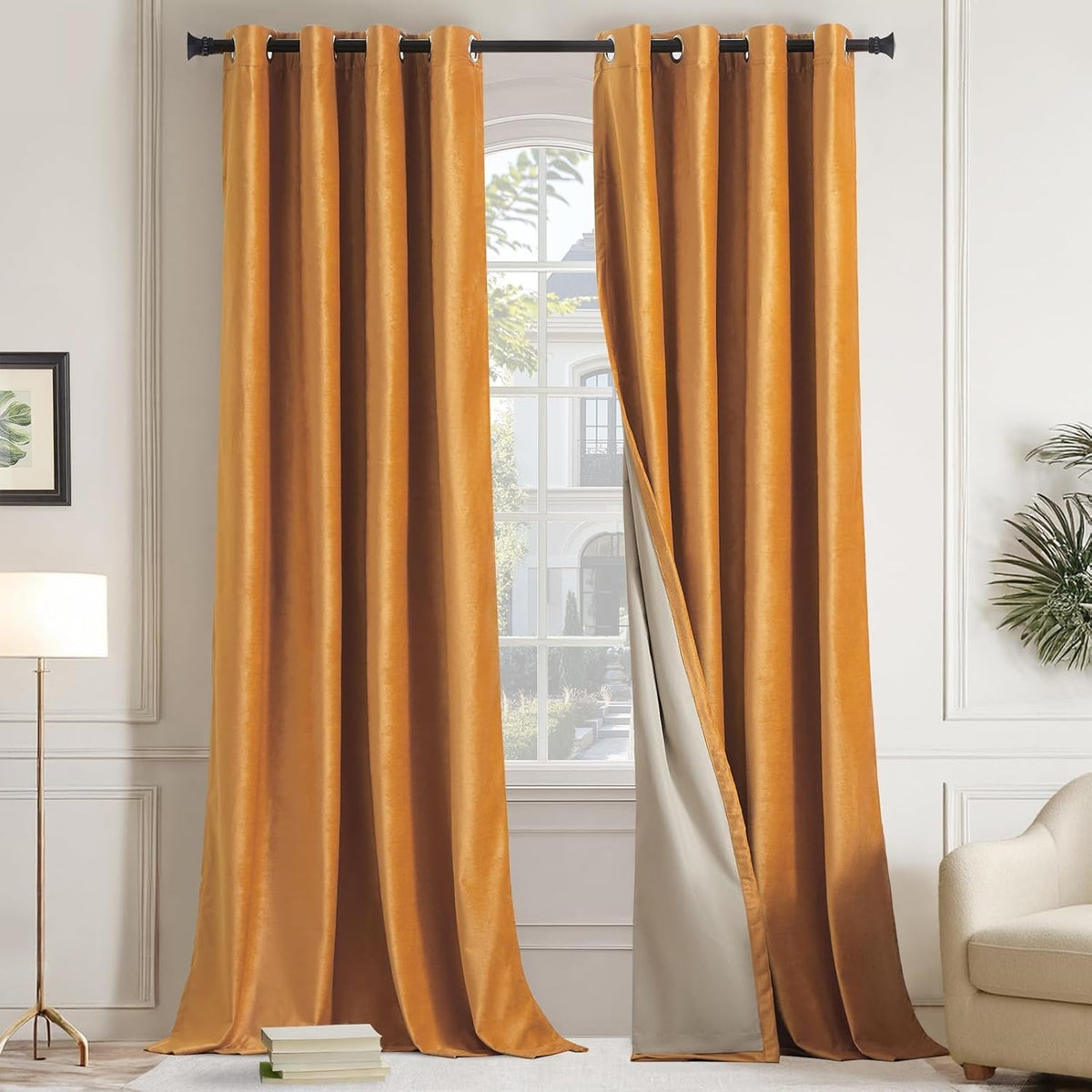 Premium Velvet Blackout Curtains Golden ( 2 Curtains Set ) image 0
