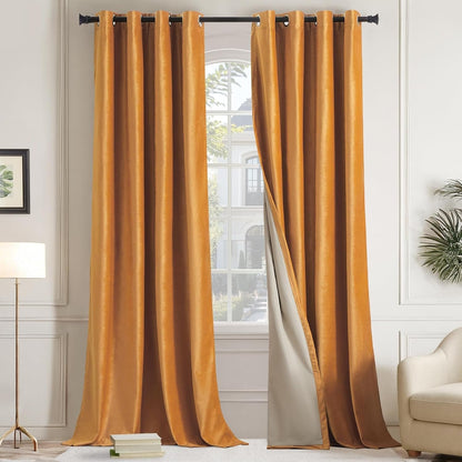 Premium Velvet Blackout Curtains Golden ( 2 Curtains Set ) image 0