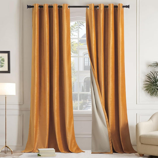 Premium Velvet Blackout Curtains Golden ( 2 Curtains Set ) image 0