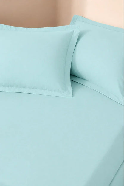 AQUA BLUE SOLID COTTON FITTED BEDSHEET - 3PCS image 1