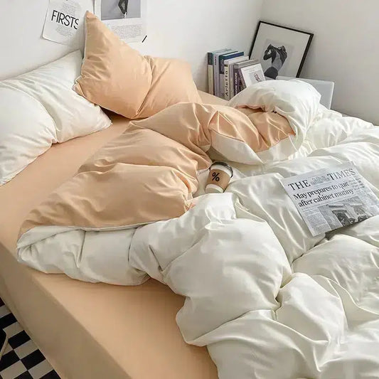 Cotton Reversible Duvet Cover Set - Off White & Cream image 0