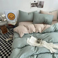 Cotton Reversible Duvet Cover Set - Pistachio & Beige image 0