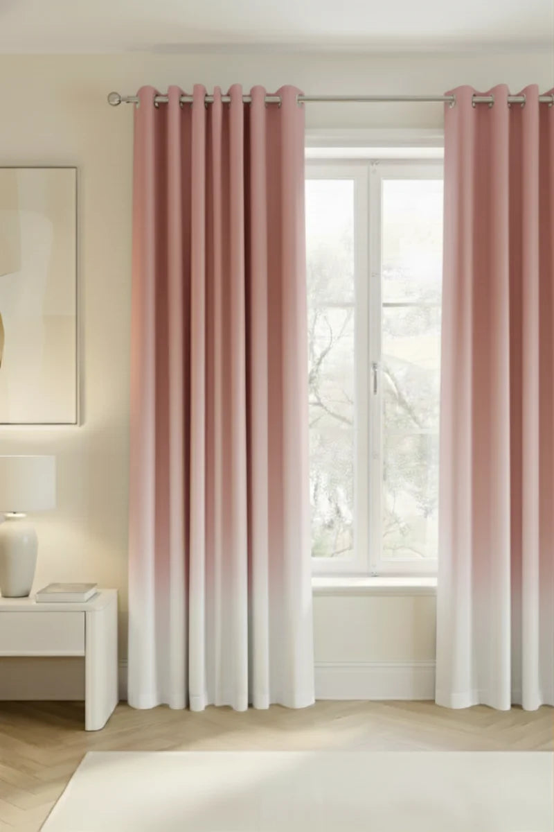 BLUSH PINK FROSTED OMBRE VELVET CURTAINS – SET OF 2 PANELS image 0