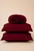 BURGUNDY WINE SOLID COTTON FITTED BEDSHEET - 3PCS image 0
