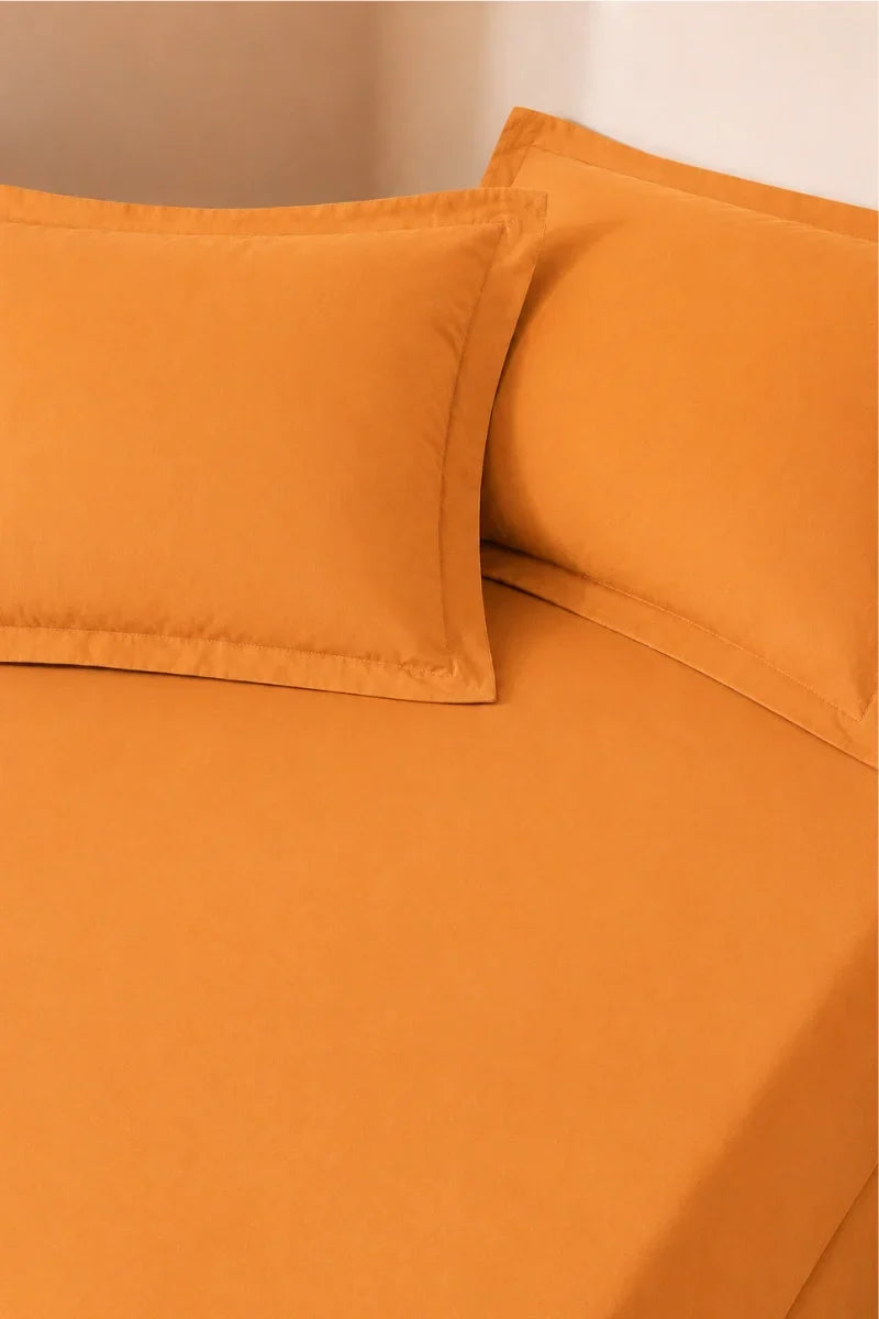 GOLDEN ORANGE SOLID COTTON FITTED BEDSHEET - 3PCS image 1