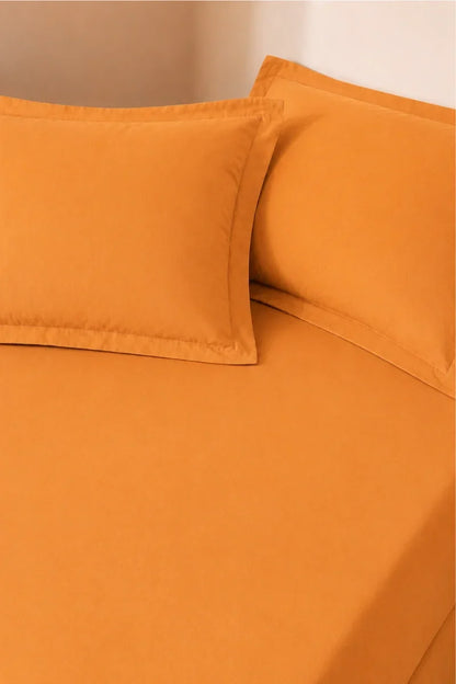 GOLDEN ORANGE SOLID COTTON FITTED BEDSHEET - 3PCS image 1