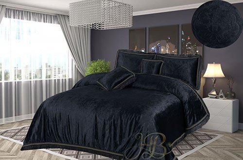 Self Design Velvet Bedsheet Black image 0