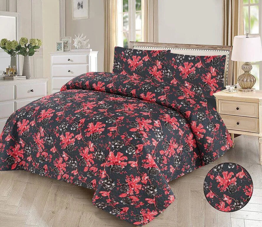 Crimson Noir Printed Bedspread - 3Pcs image 0