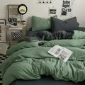 Cotton Reversible Duvet Cover Set - Bamboo Green & Black image 0