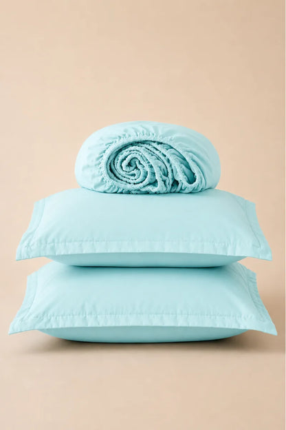 AQUA BLUE SOLID COTTON FITTED BEDSHEET - 3PCS image 0