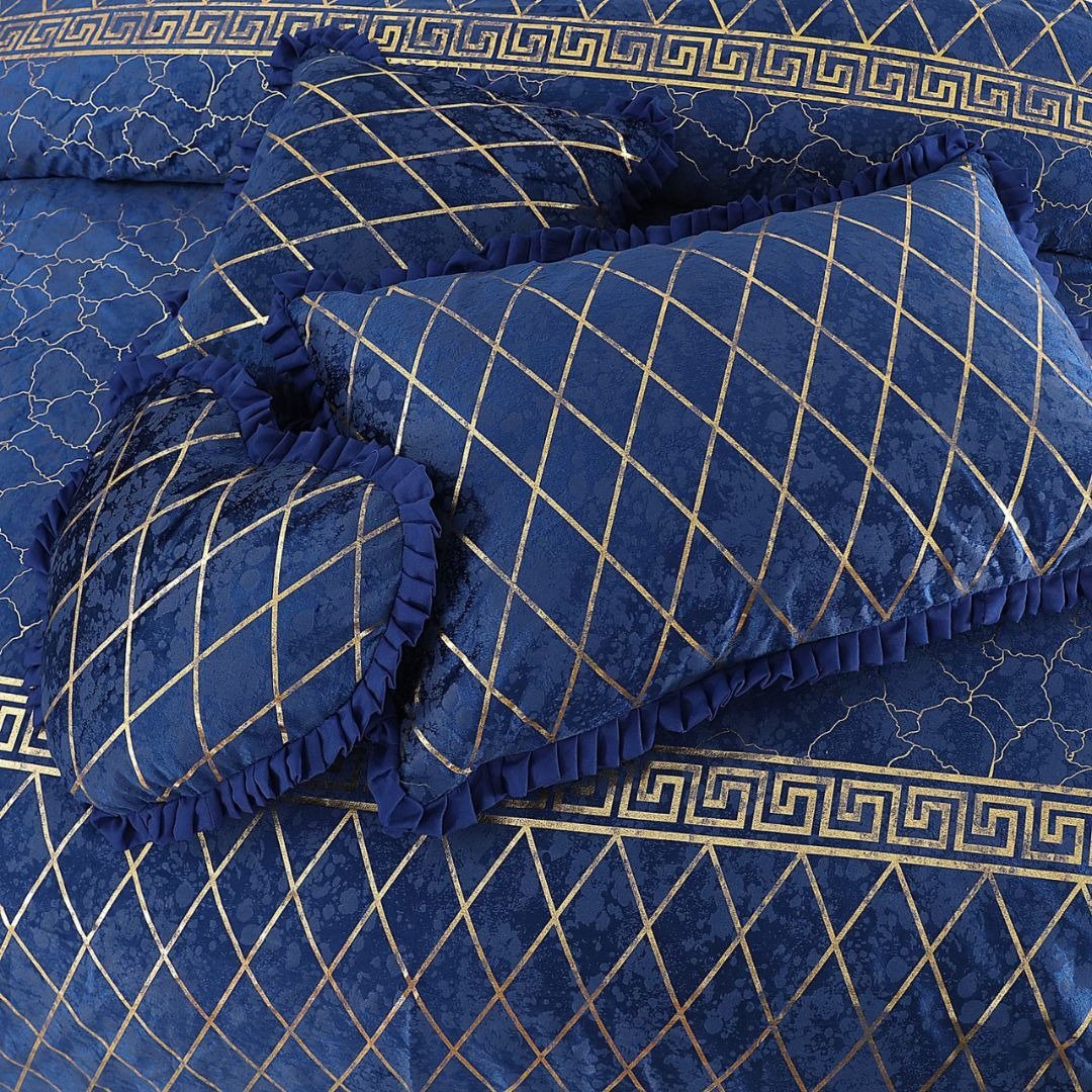 Luxury Elixir Velvet Bedset Blue ( 5 PCS ) image 1