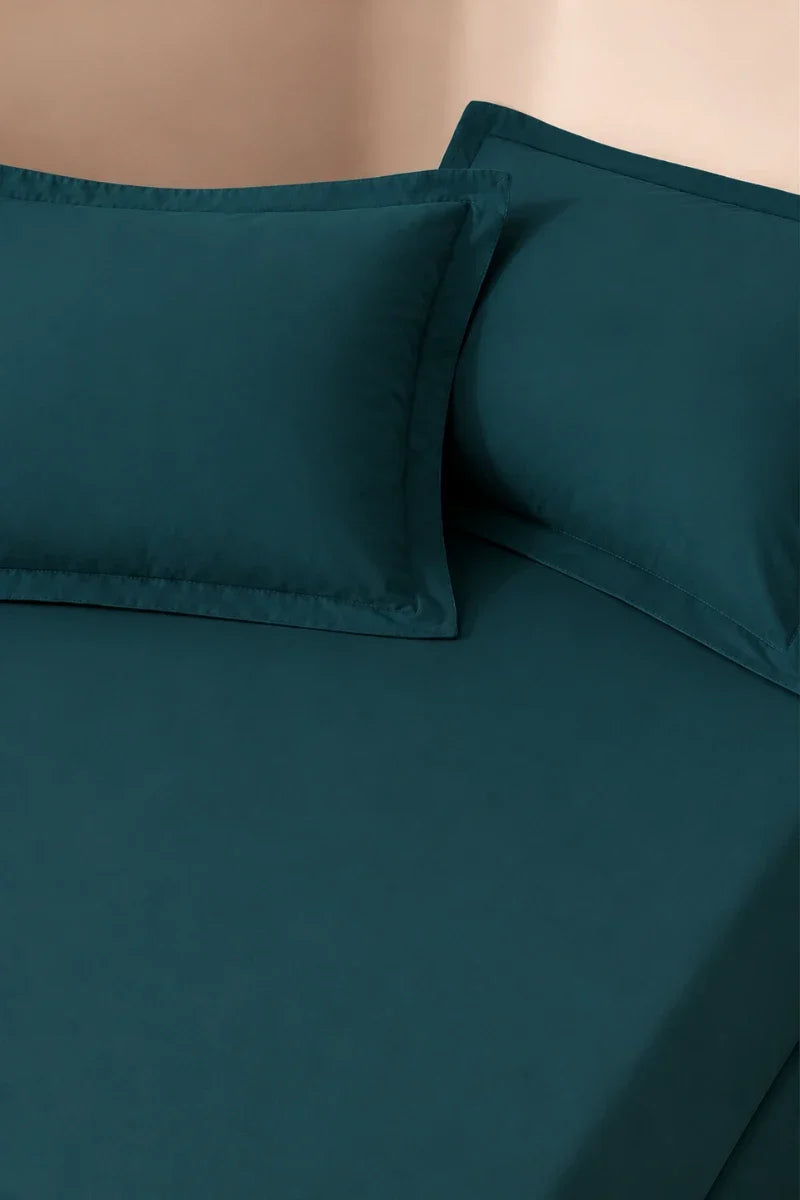 DEEP TEAL SOLID COTTON FITTED BEDSHEET - 3PCS image 1