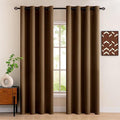 Export Self Plain Cotton Jacquard Curtains Brown ( 2 Curtains Set ) image 0