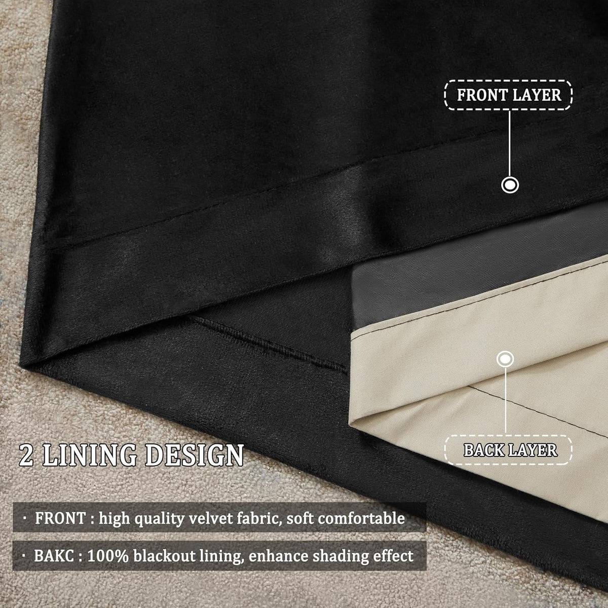Premium Velvet Blackout Curtains Black ( 2 Curtains Set ) image 1