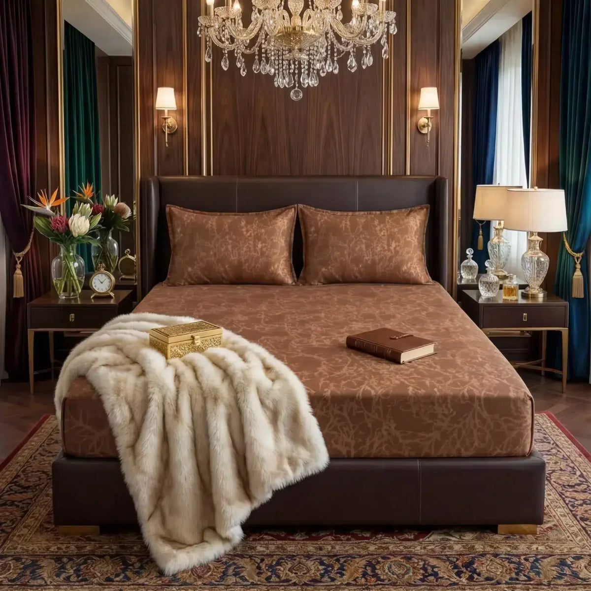 Premium Texture Velvet Fitted Bed Sheet Brown image 0
