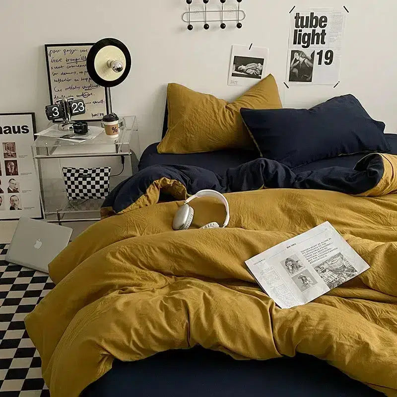 Cotton Reversible Duvet Cover Set - Golden & Blue image 0