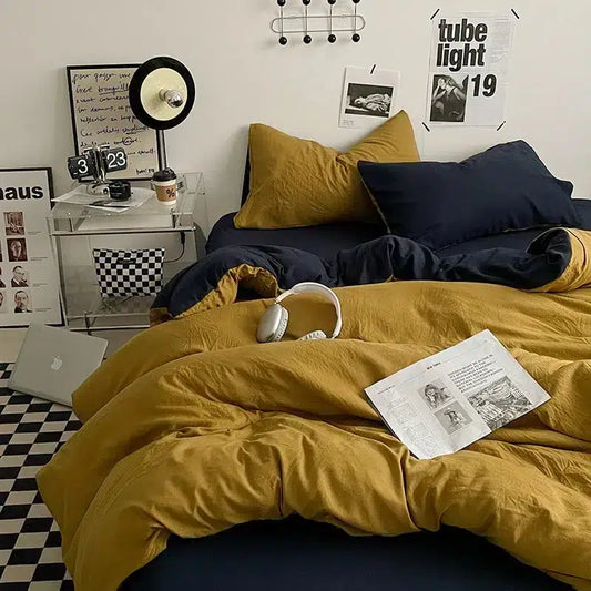 Cotton Reversible Duvet Cover Set - Golden & Blue image 0