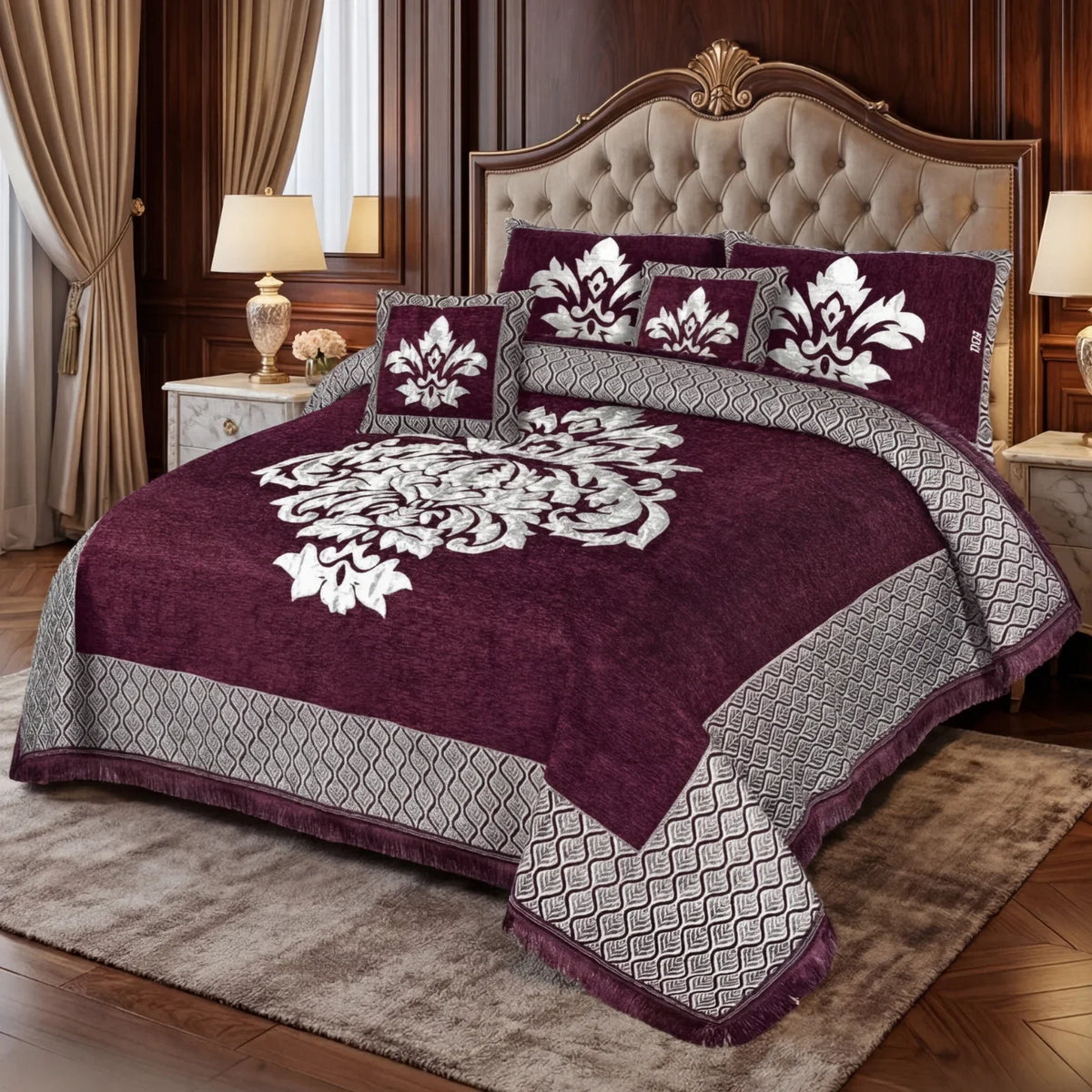 JACQUARD LUXURY MAROON BEDSHEET SET- 5 PCS image 0