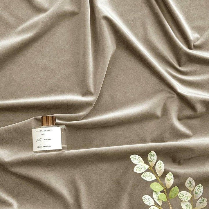 BEIGE PLAIN SOLID VELVET CURTAINS - SET OF 2 PANELS image 1