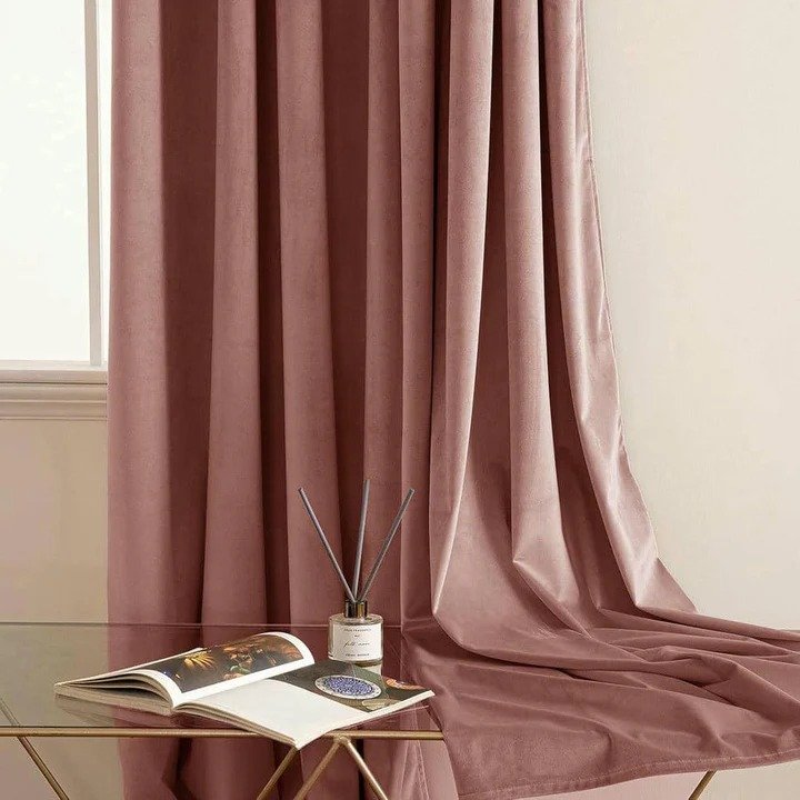 TEA PINK PLAIN SOLID VELVET CURTAINS - SET OF 2 PANELS image 1