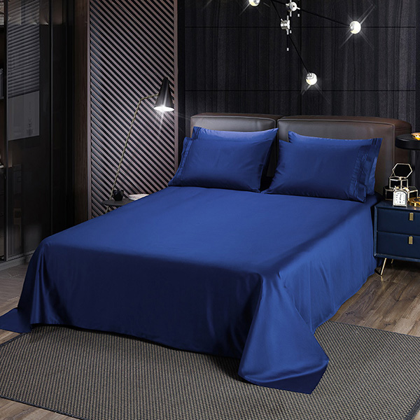 Plain velvet bed sheet blue