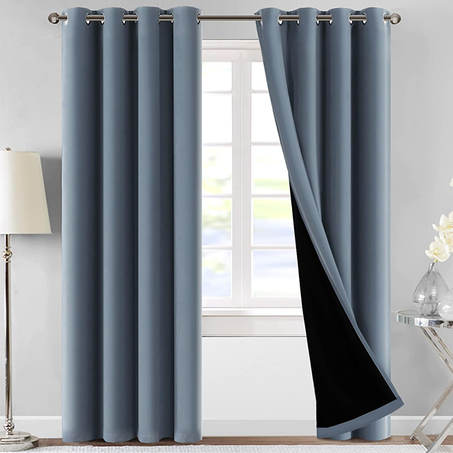 JACQUARD BLACKOUT CURTAINS STONE BLUE