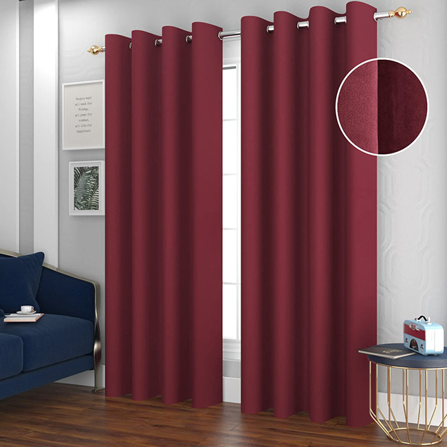 Plain velvet curtains blackout maroon