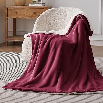 Sherpa Fleece Throw Blanket Maroon