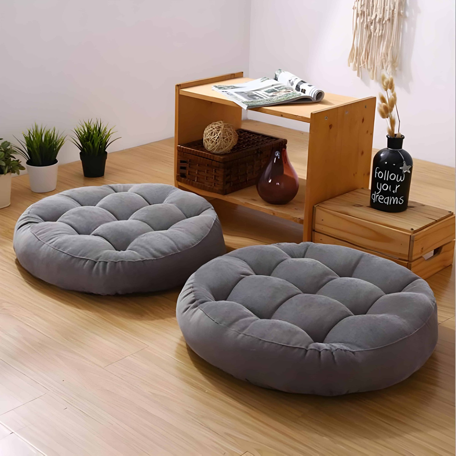 VELVET FLOOR CUSHION GREY